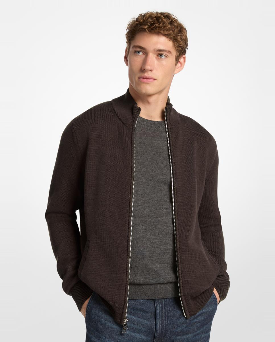 Imagen 1 de Cardigan de hombre con cremallera completa en lana merino - Michael Kors - Marrón oscuro Marrón oscuro