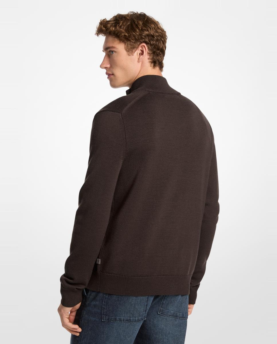Imagen 2 de Cardigan de hombre con cremallera completa en lana merino - Michael Kors - Marrón oscuro Marrón oscuro