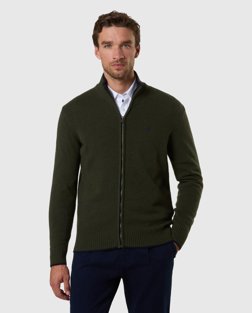 Cárdigan de hombre mezcla de lana y cashmere con cremallera - North Sails - Verde oscuro Verde oscuro-1