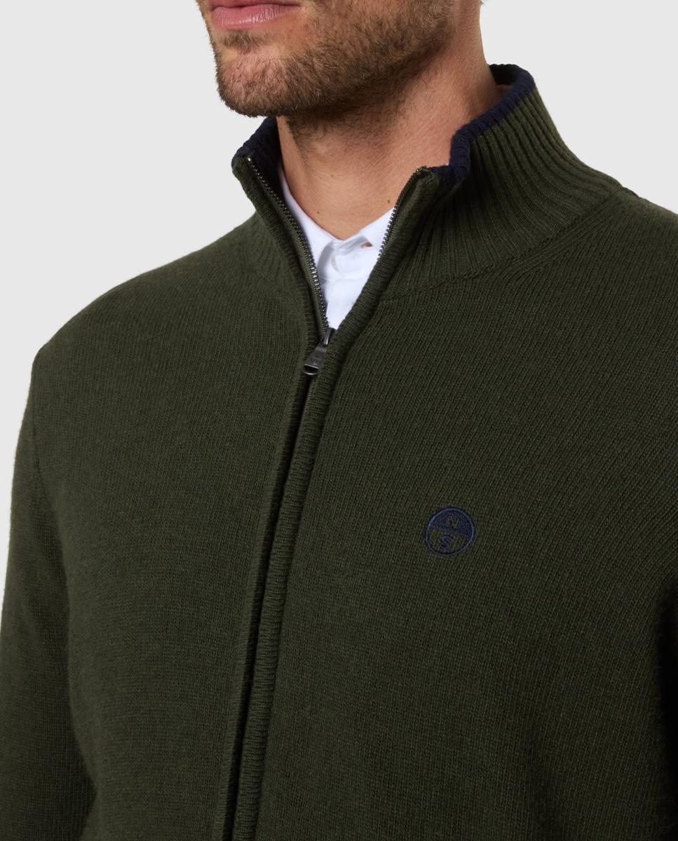 Cárdigan de hombre mezcla de lana y cashmere con cremallera - North Sails - Verde oscuro Verde oscuro-3