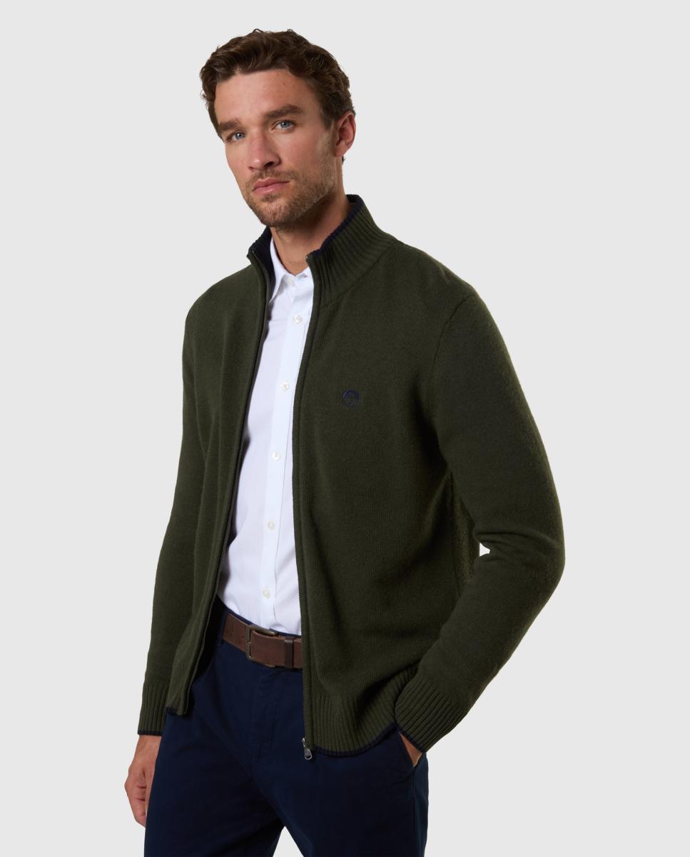 Cárdigan de hombre mezcla de lana y cashmere con cremallera - North Sails - Verde oscuro Verde oscuro-4