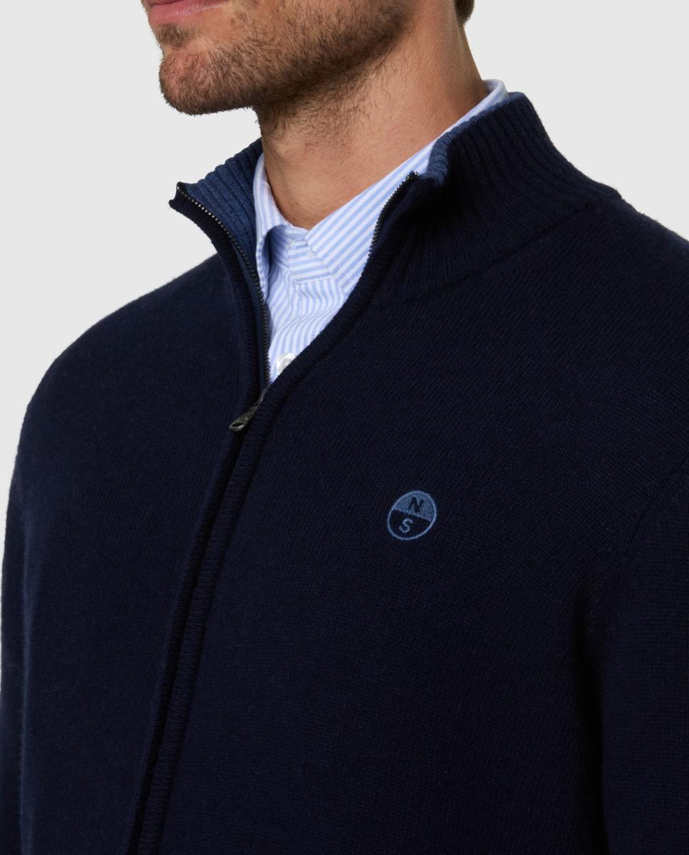 Cardigan para Homem em Mistura de Lã e Caxemira com Fecho de Correr Azul-marinho-3