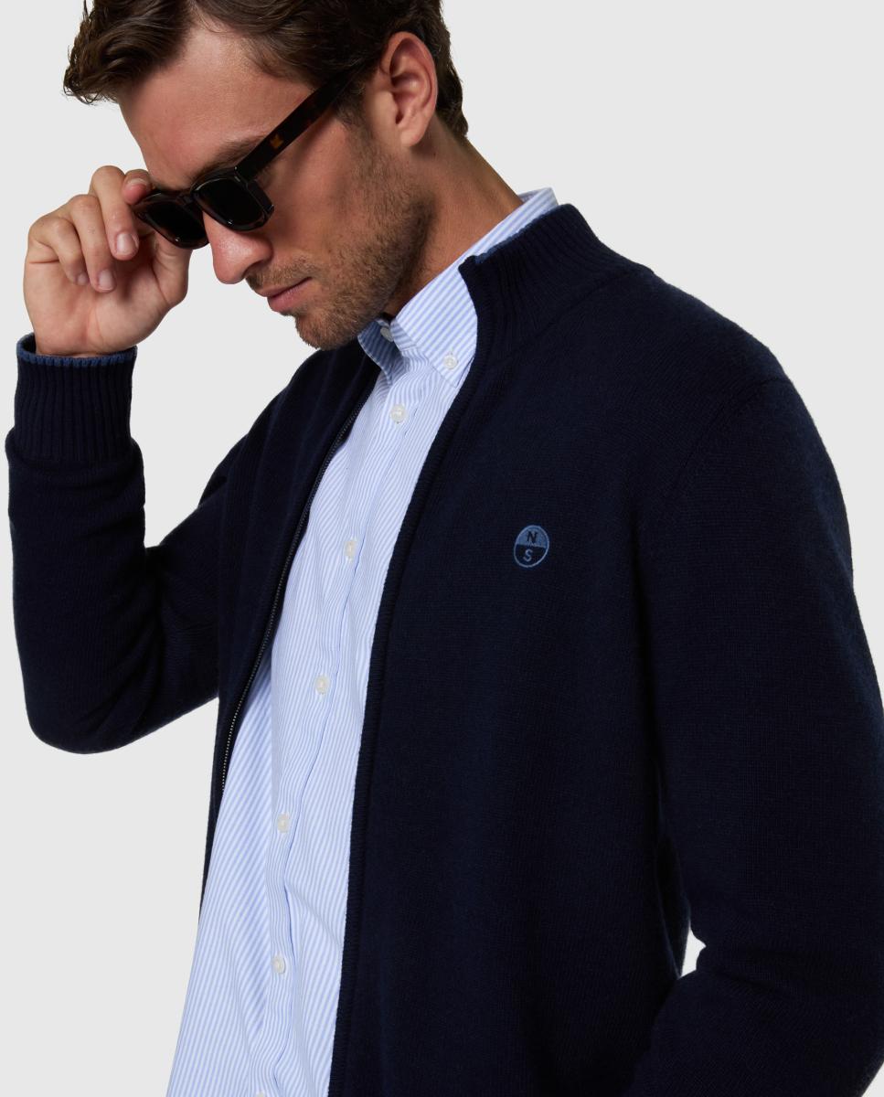 Cardigan para Homem em Mistura de Lã e Caxemira com Fecho de Correr Azul-marinho-4