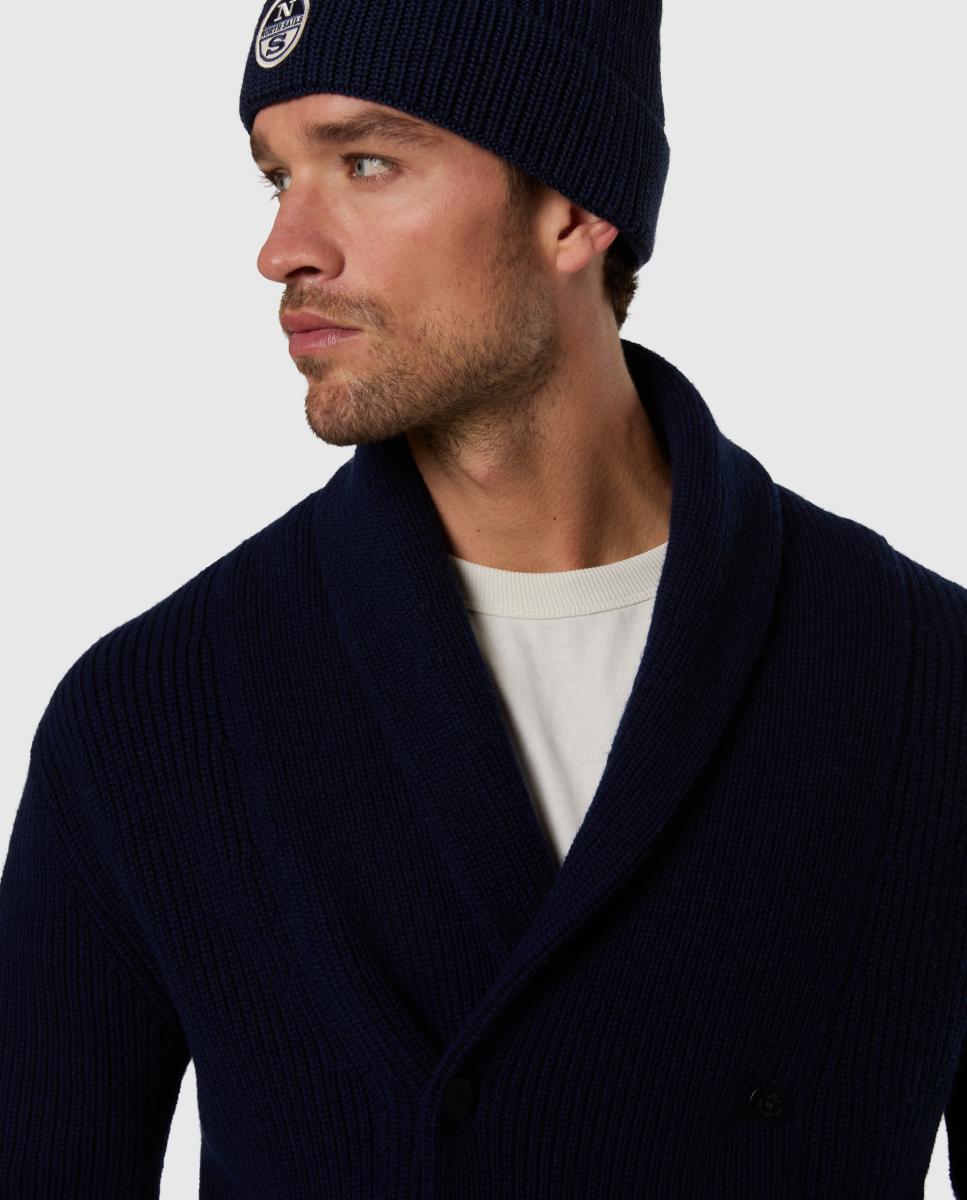 Imagen 3 de Cárdigan de hombre cruzado en mezcla de lana reciclada - North Sails - Azul marino Azul marino