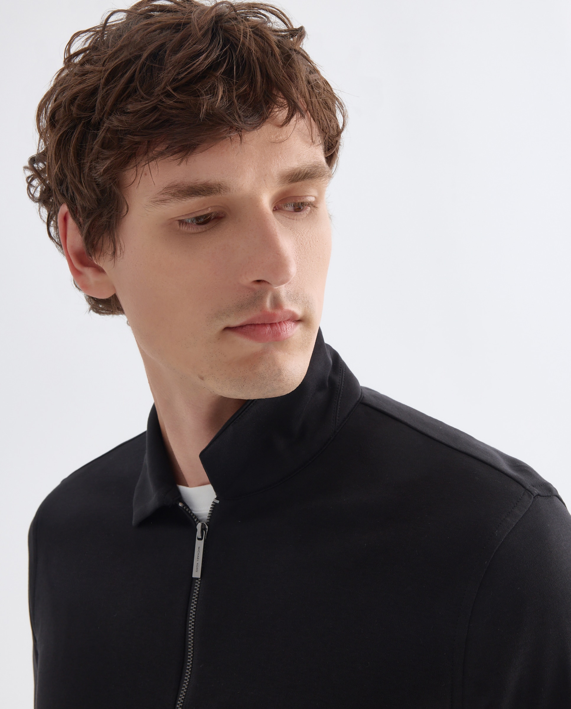 Polo de Manga Comprida em Interlock com Fecho de Correr Preto-3