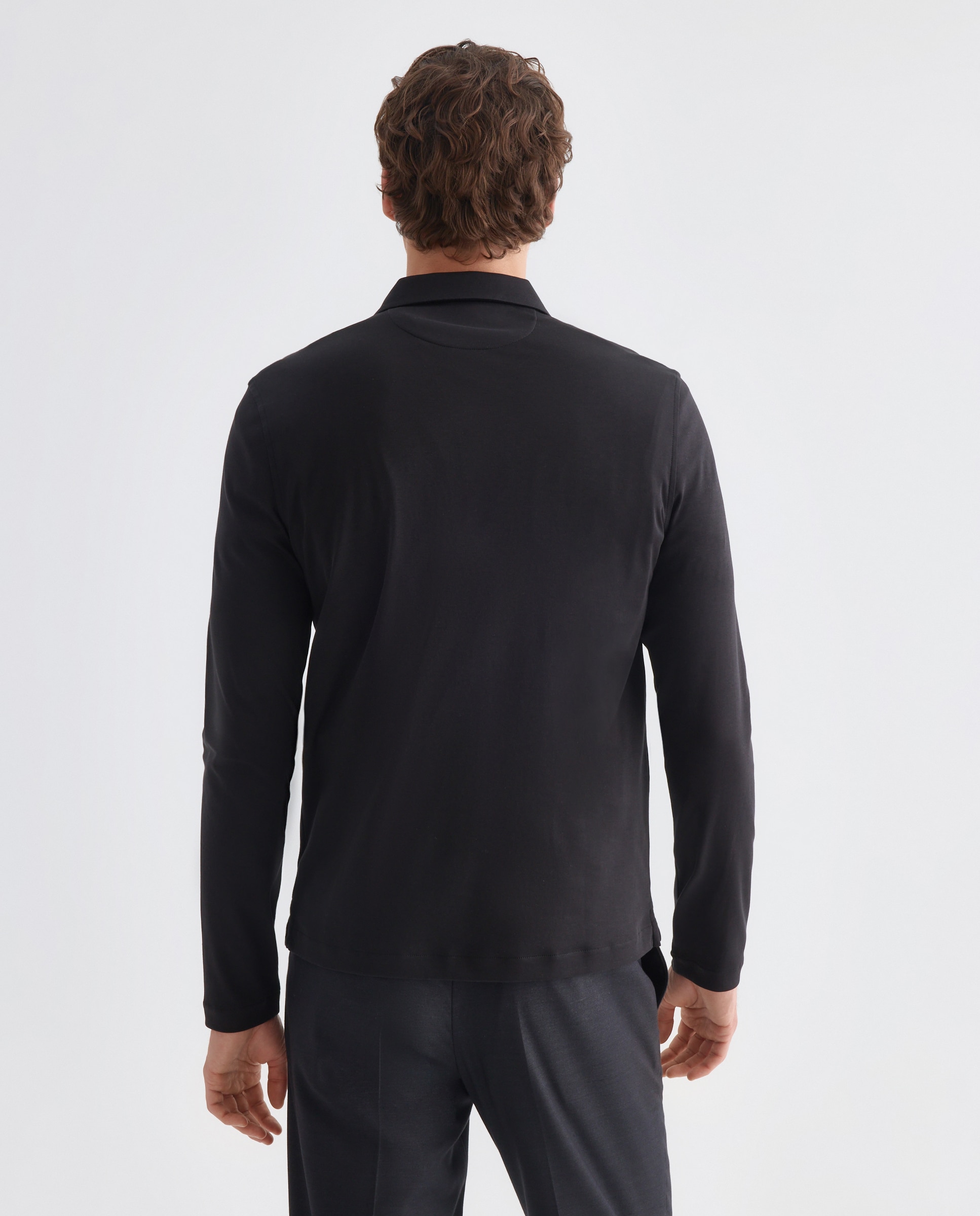 Polo de Manga Comprida em Interlock com Fecho de Correr Preto-4