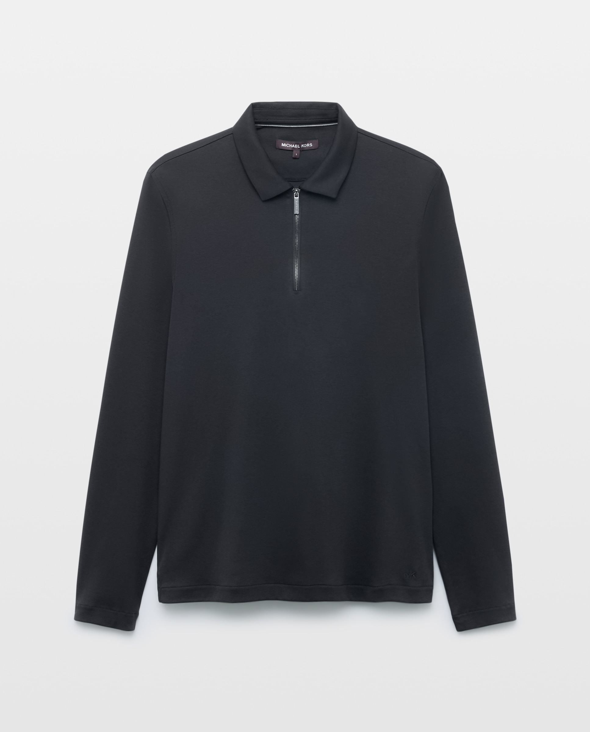 Polo de Manga Comprida em Interlock com Fecho de Correr Preto-5