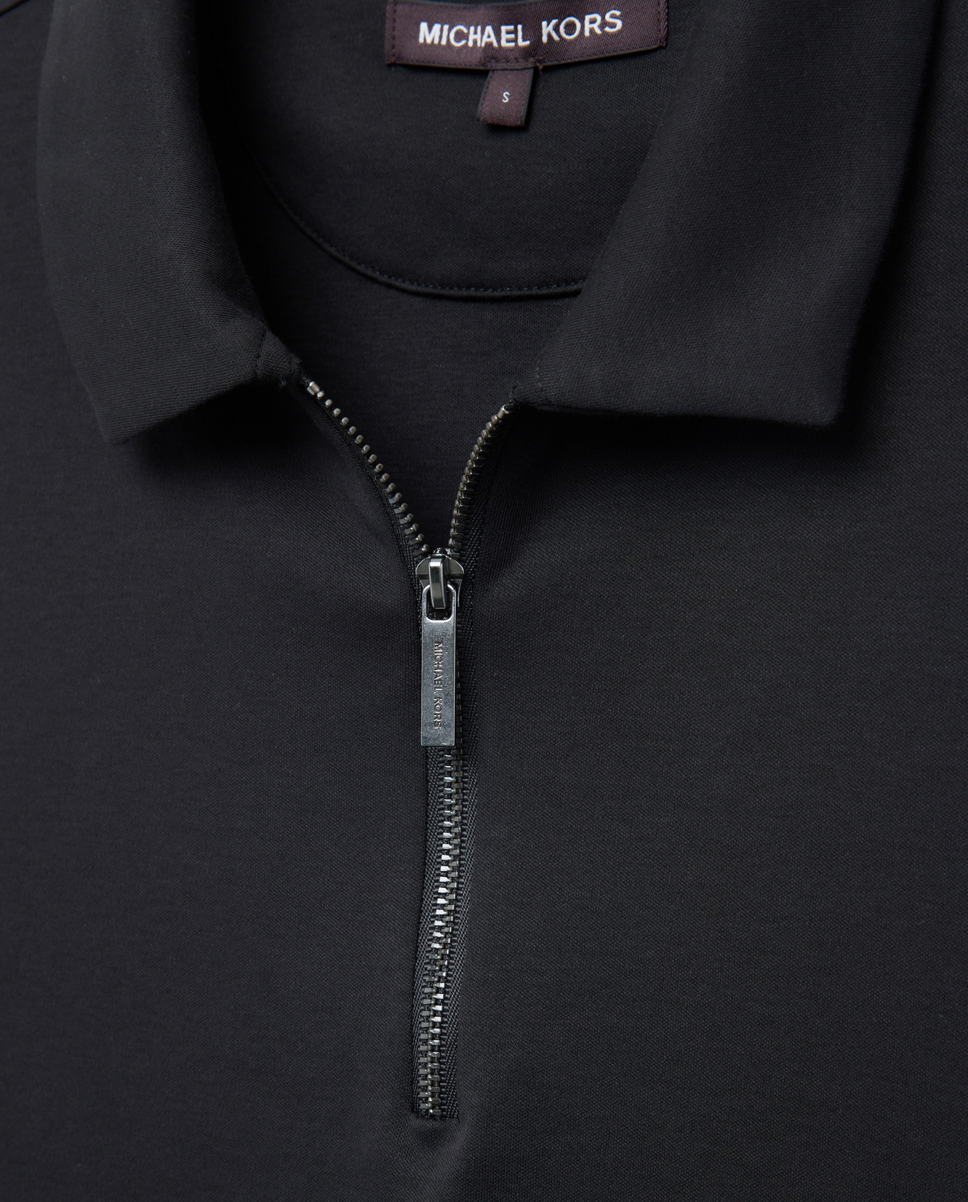 Polo de Manga Comprida em Interlock com Fecho de Correr Preto-6