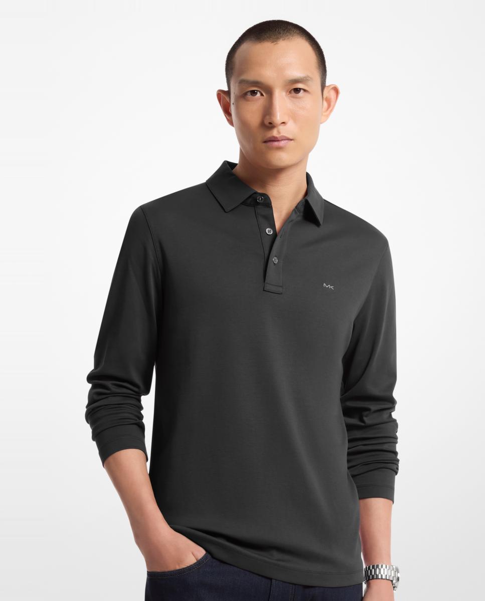 Polo de hombre de manga larga en interlock liso - Michael Kors - Negro Negro-1