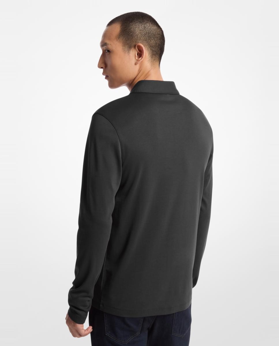 Polo de hombre de manga larga en interlock liso - Michael Kors - Negro Negro-2