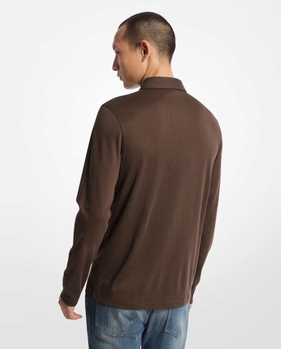 Polo Interlock Liso com Manga Comprida Castanho-escuro-2