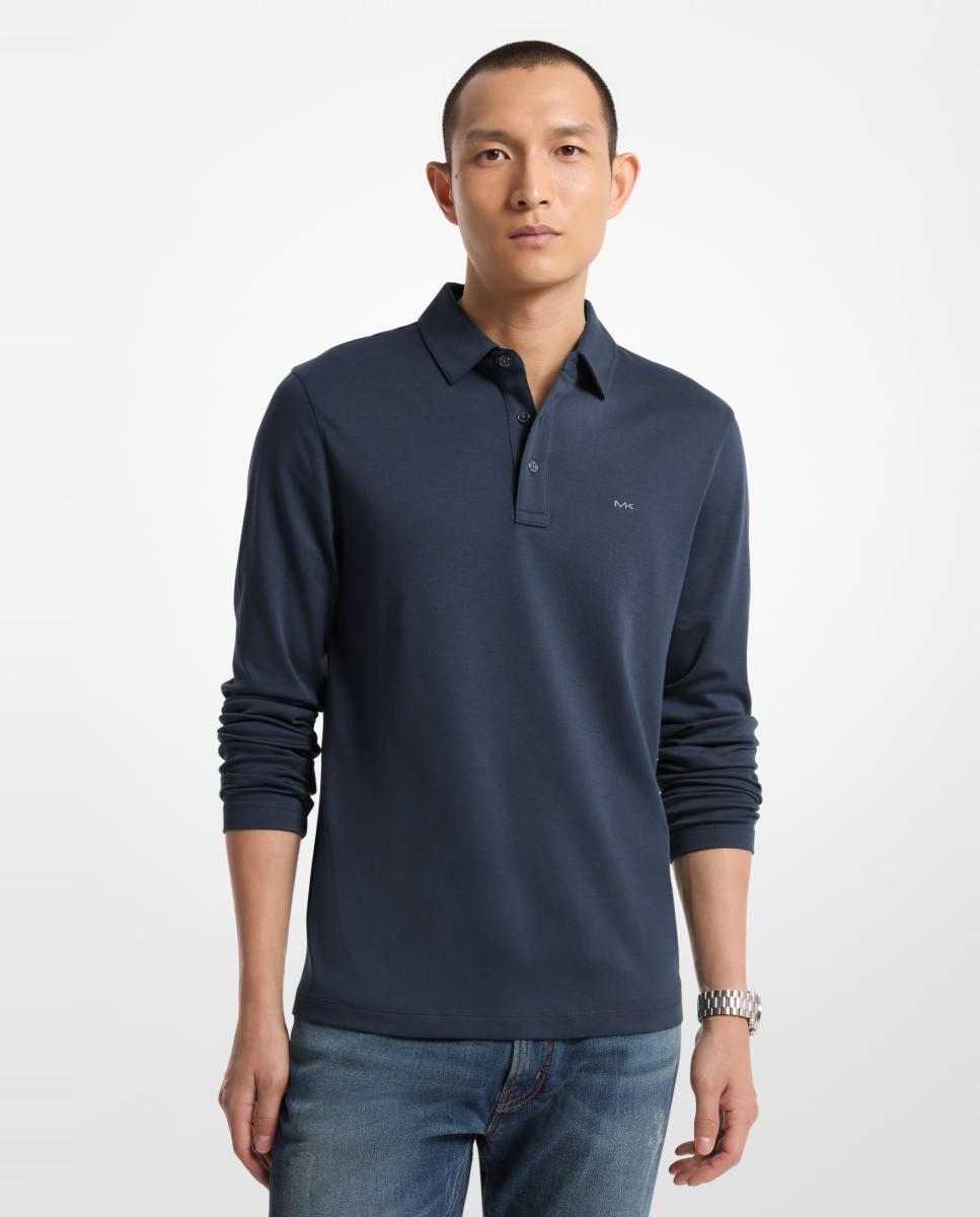 Polo de hombre de manga larga en interlock liso - Michael Kors - Azul marino Azul marino-1