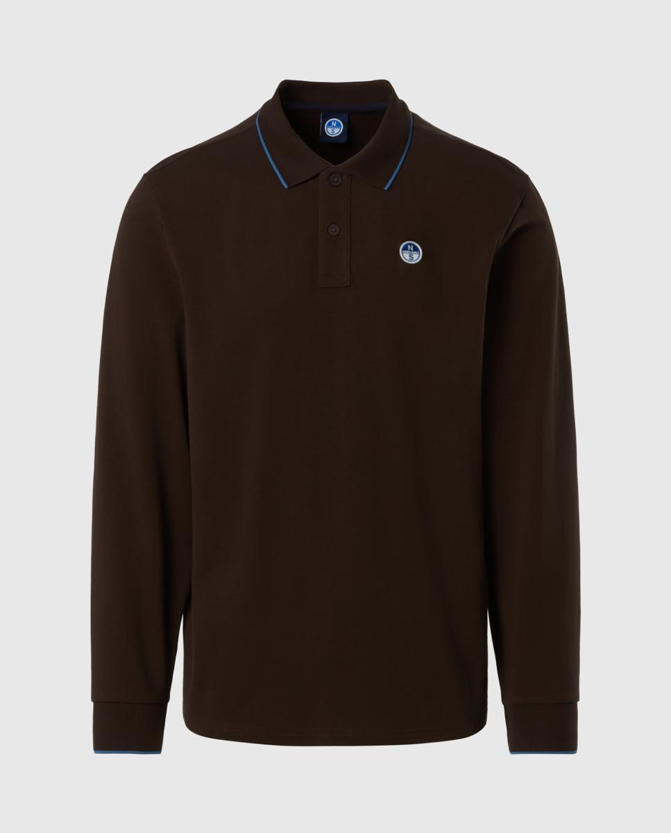 Imagen 0 de Polo de hombre en algodón orgánico manga larga Marrón oscuro