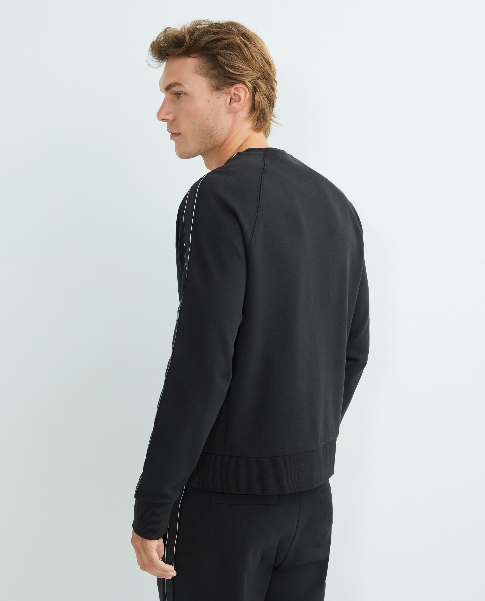 Sudadera de hombre cuello caja de mezcla de algodón con cenefa lateral con logotipos - Michael Kors - Negro Negro-3