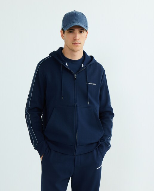 Imagen 0 de Sudadera de hombre con capucha y cremalleracompleta, de mezcla de algodón y cenefa lateral con logotipos