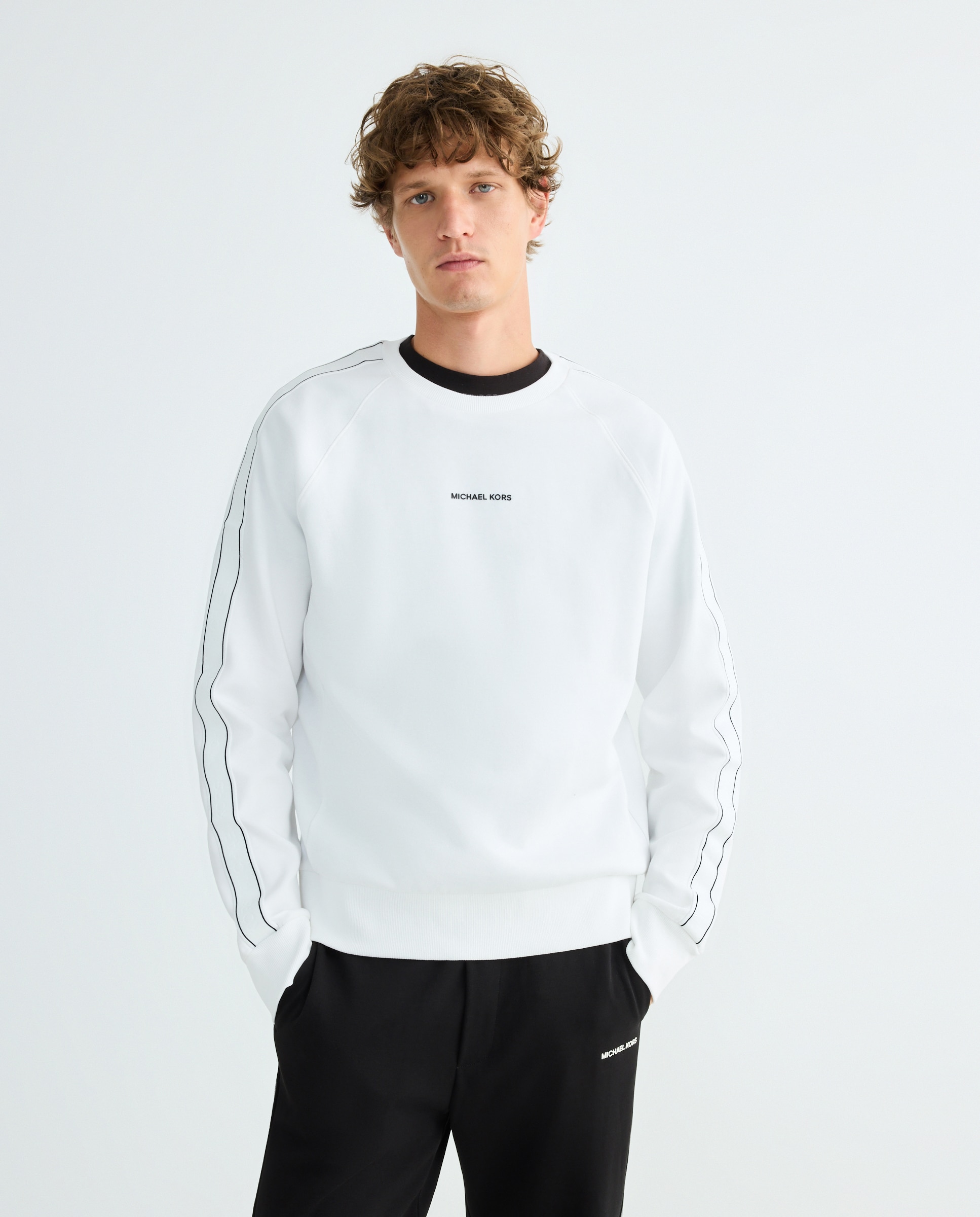 Sweatshirt de Decote Redondo em Mistura de Algodão com Rebordo Decorativo Lateral com Logótipos Branco-1