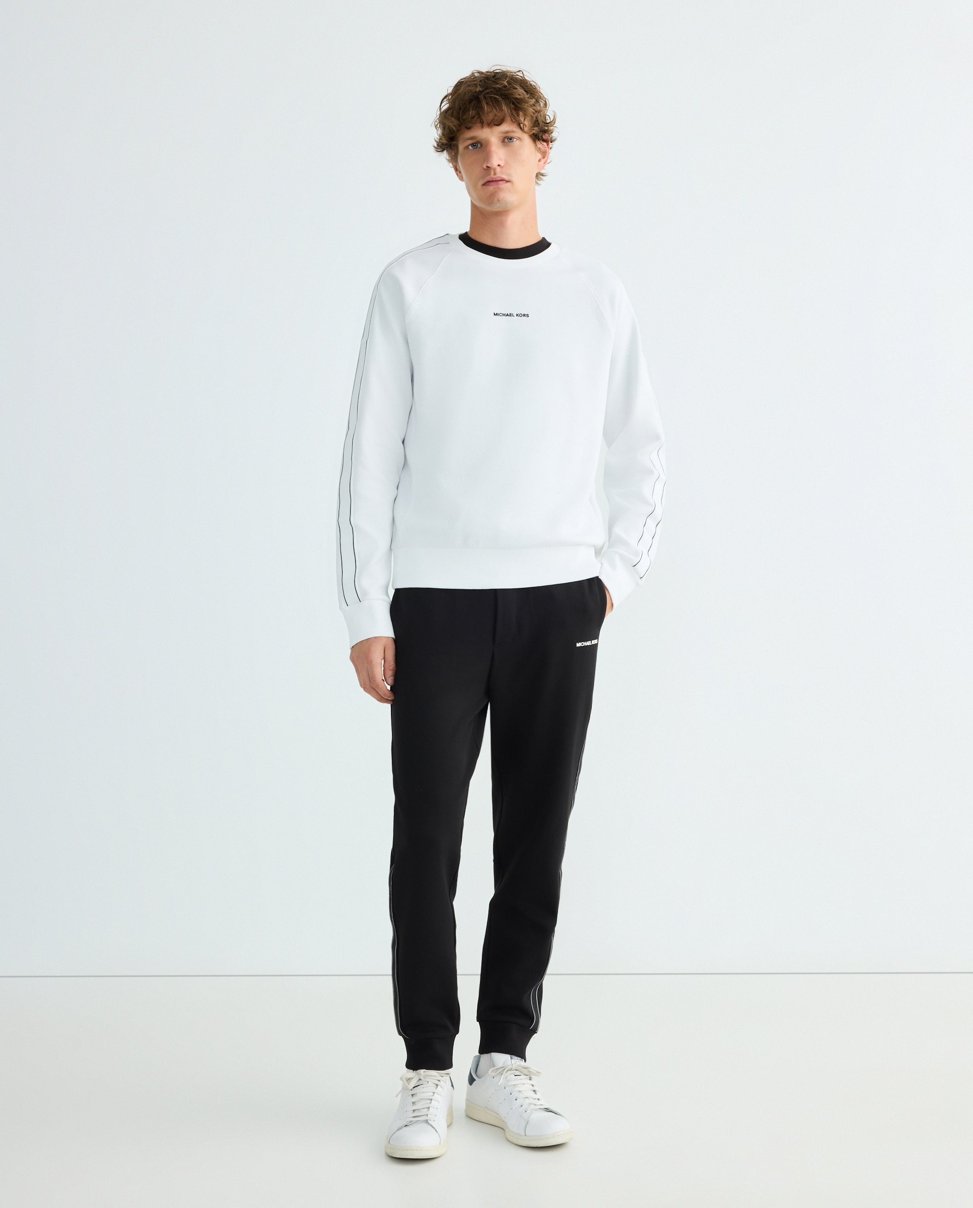 Sweatshirt de Decote Redondo em Mistura de Algodão com Rebordo Decorativo Lateral com Logótipos Branco-2