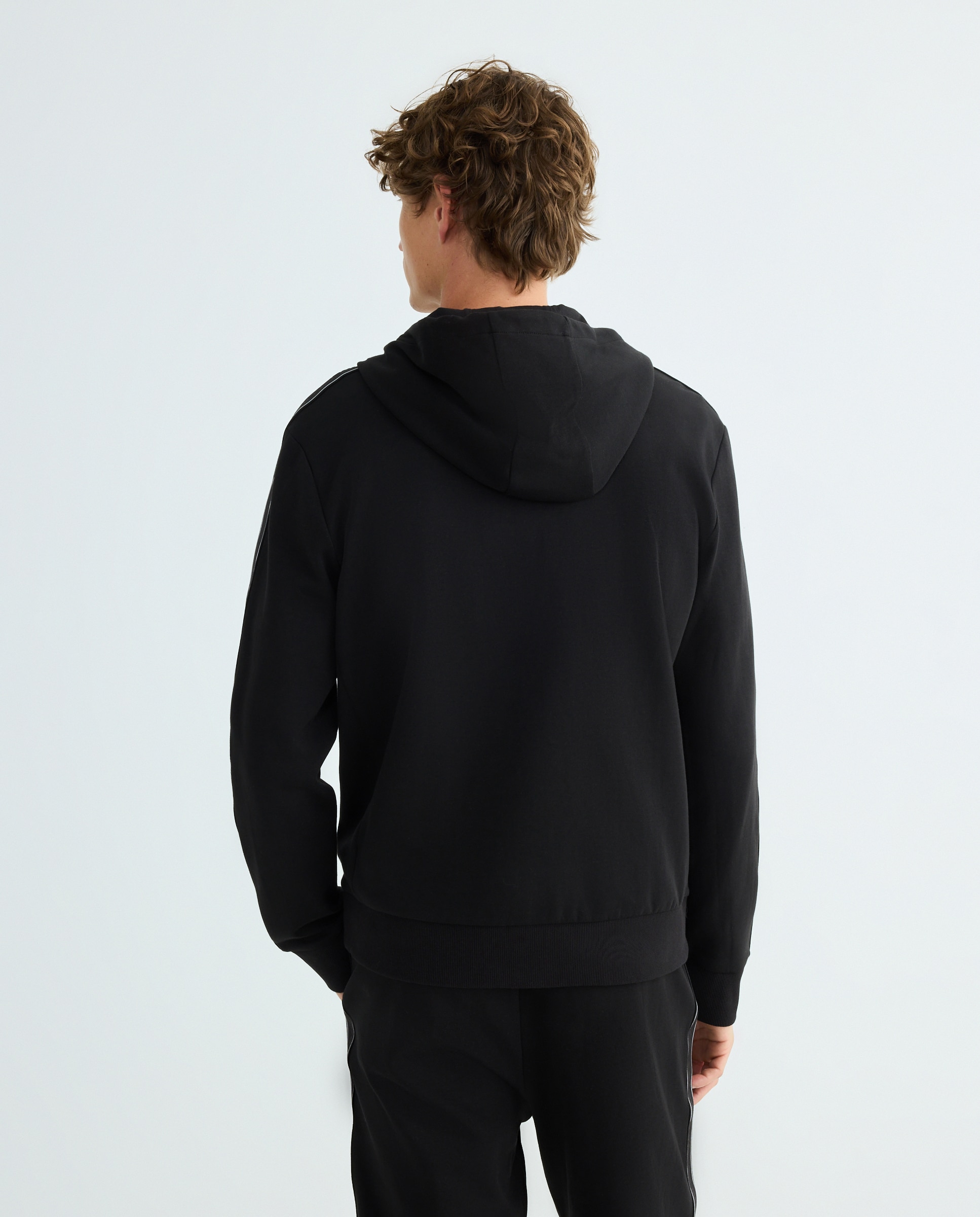 Sweatshirt em Mistura de Algodão com Capuz, Fecho de Correr Completo e Rebordo Decorativo Lateral com Logótipos Preto-3