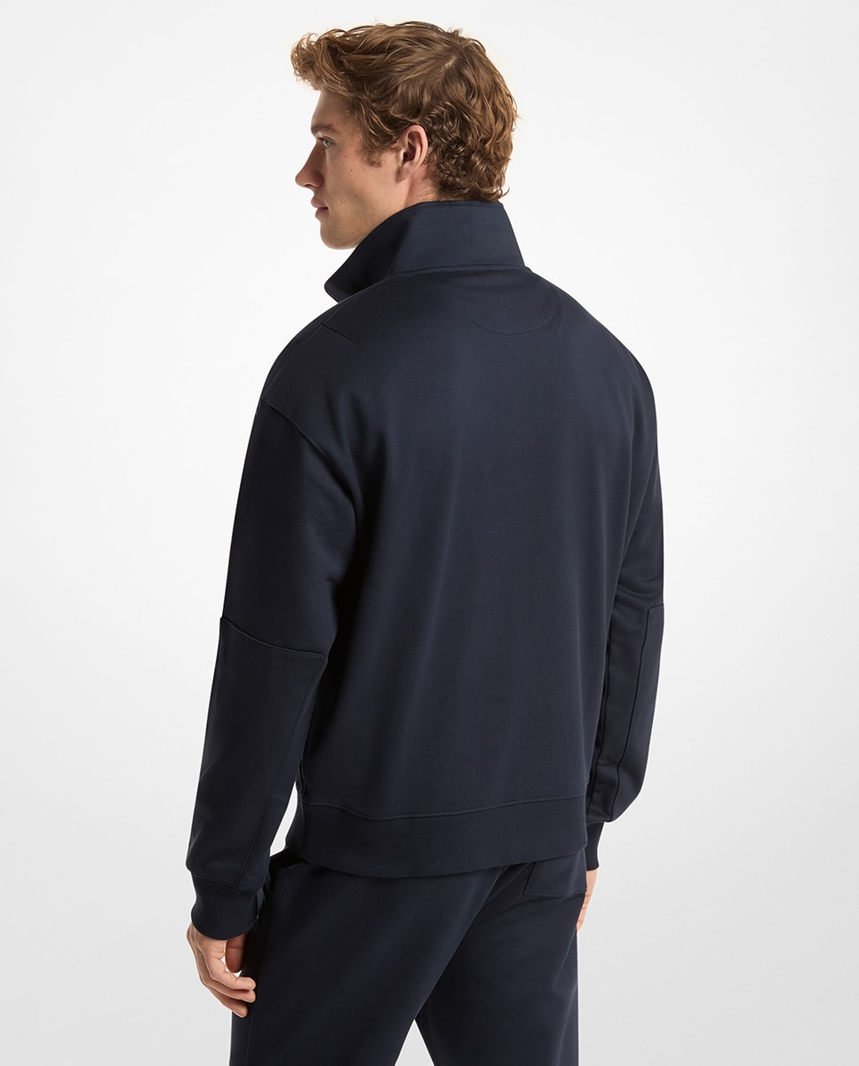 Sweatshirt de Algodão com Meio Fecho de Correr Azul-marinho-2