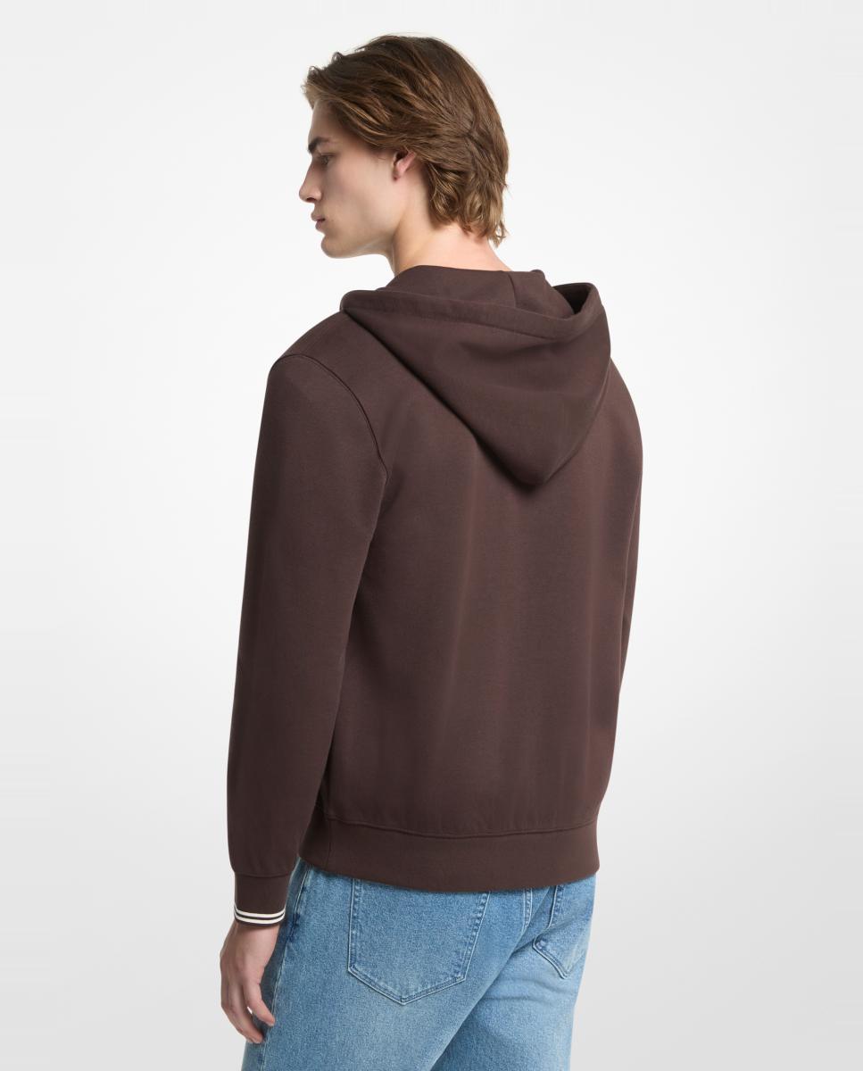 Sweatshirt com Capuz e Fecho de Correr com Emblema no Peito Castanho-escuro-2