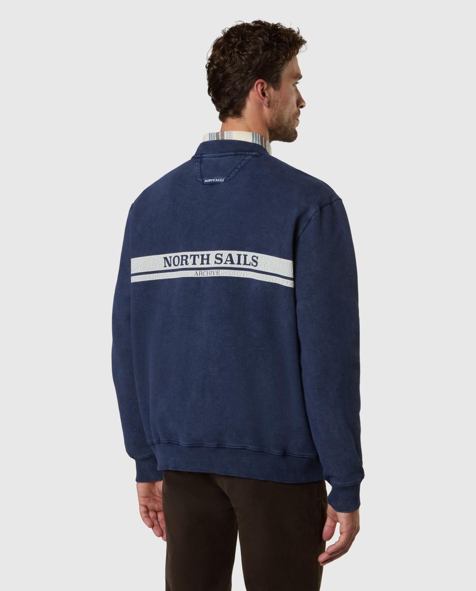 Sweatshirt de Algodão Orgânico com Gola Redonda Azul-marinho-2