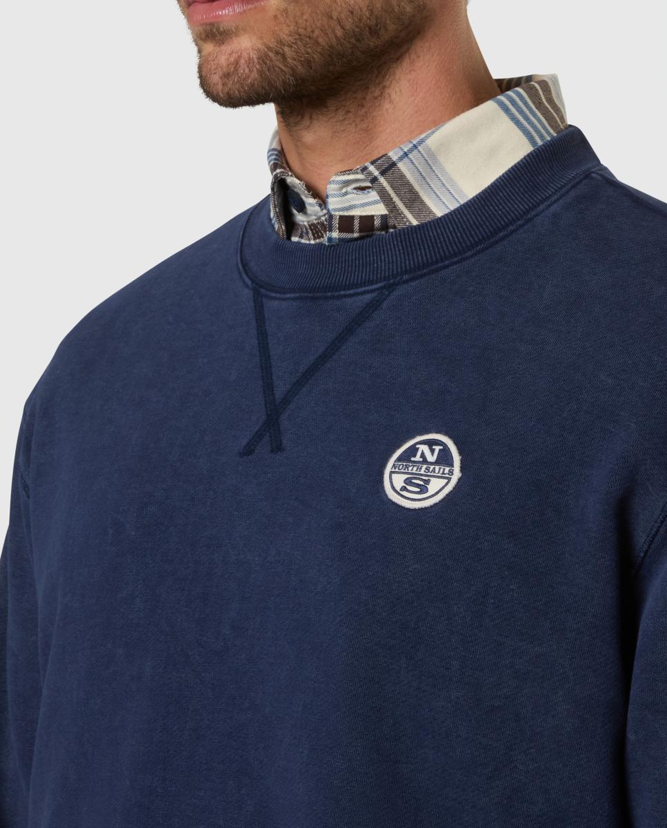 Sweatshirt de Algodão Orgânico com Gola Redonda Azul-marinho-3