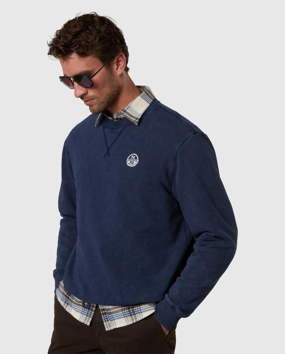 Sweatshirt de Algodão Orgânico com Gola Redonda Azul-marinho-6
