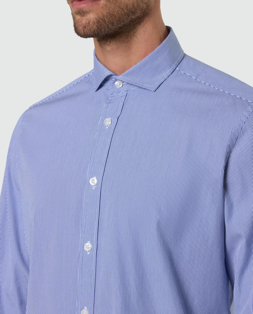 Camisa de Homem em Popelina com Gola Aberta Azul-marinho-3