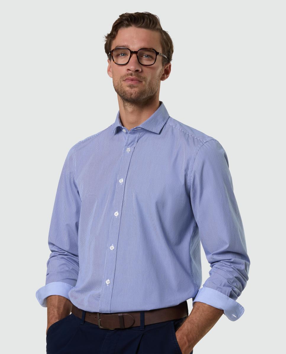 Camisa de Homem em Popelina com Gola Aberta Azul-marinho-4