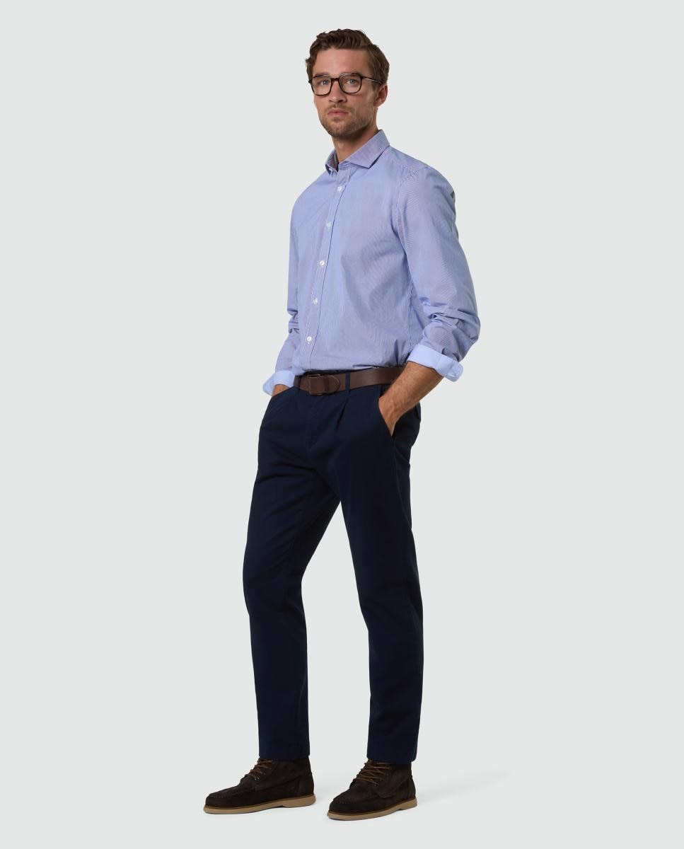Camisa de Homem em Popelina com Gola Aberta Azul-marinho-5