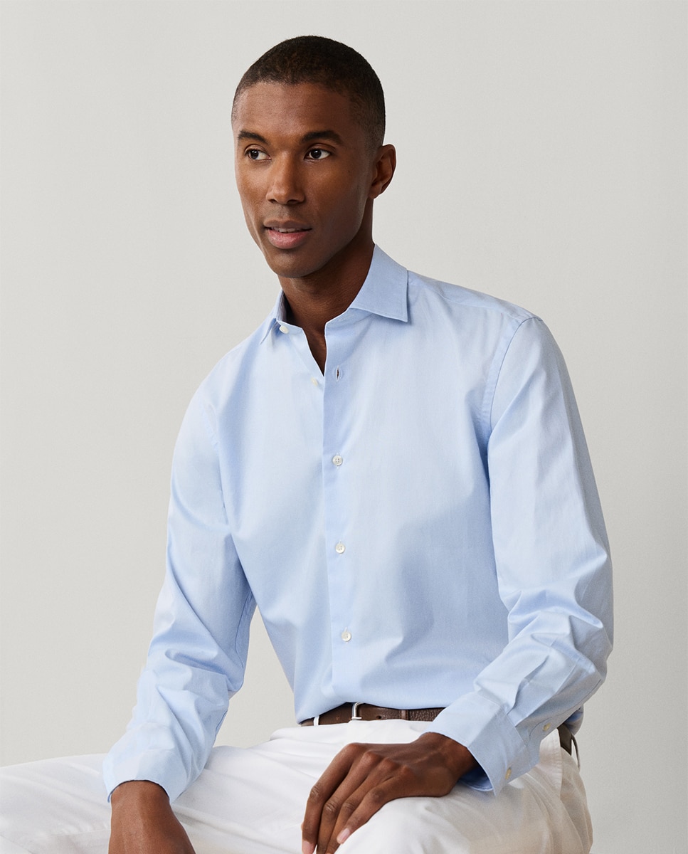Camisa Fit Club de Algodão Elástico com Lavagem e sem Bolso Azul-5