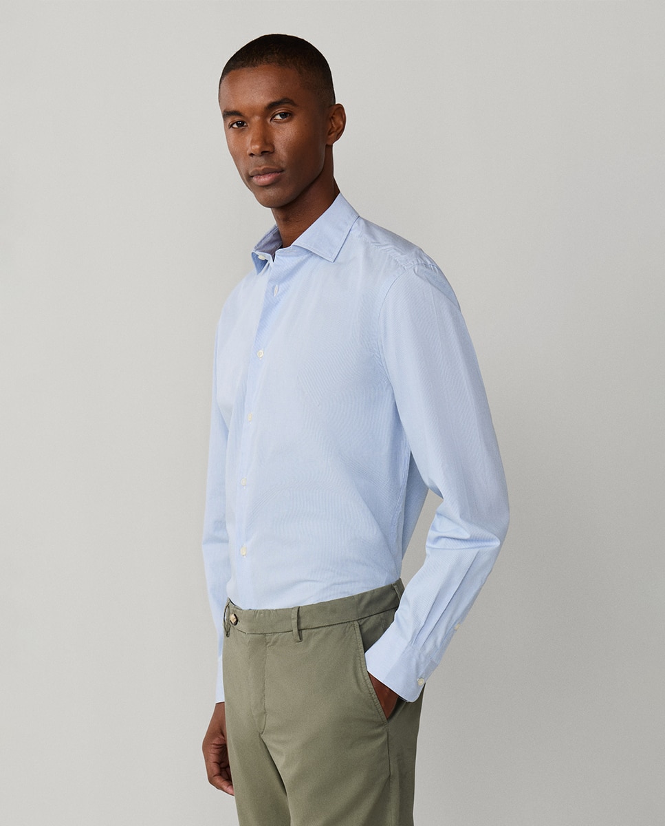 Camisa Fit Club às Riscas Finas Azul-1