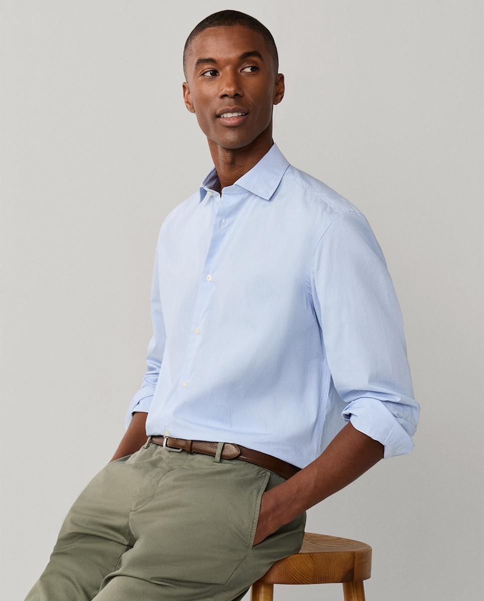 Camisa Fit Club às Riscas Finas Azul-5