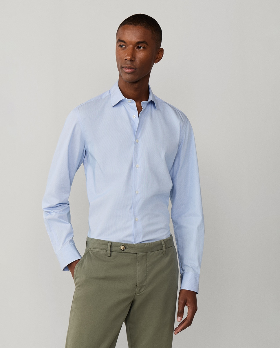 Camisa Fit Club às Riscas Finas Azul-6