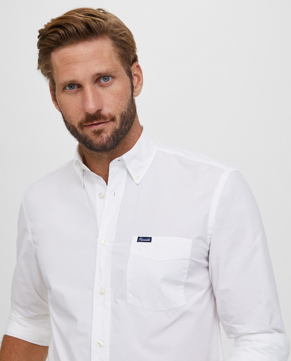 Camisa Classic Fit Lisa com Colarinho de Botão Branco-3