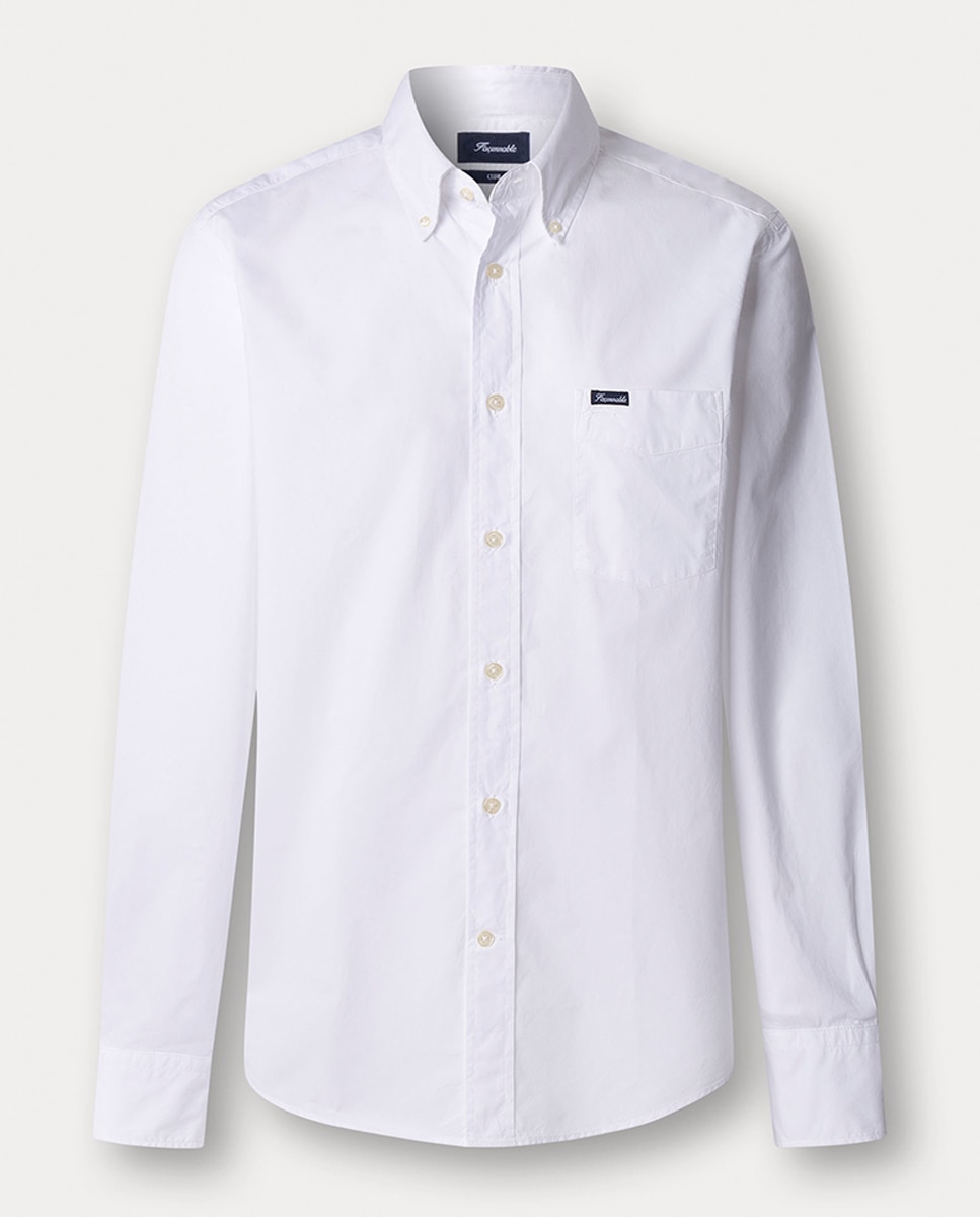 Camisa Classic Fit Lisa com Colarinho de Botão Branco-4