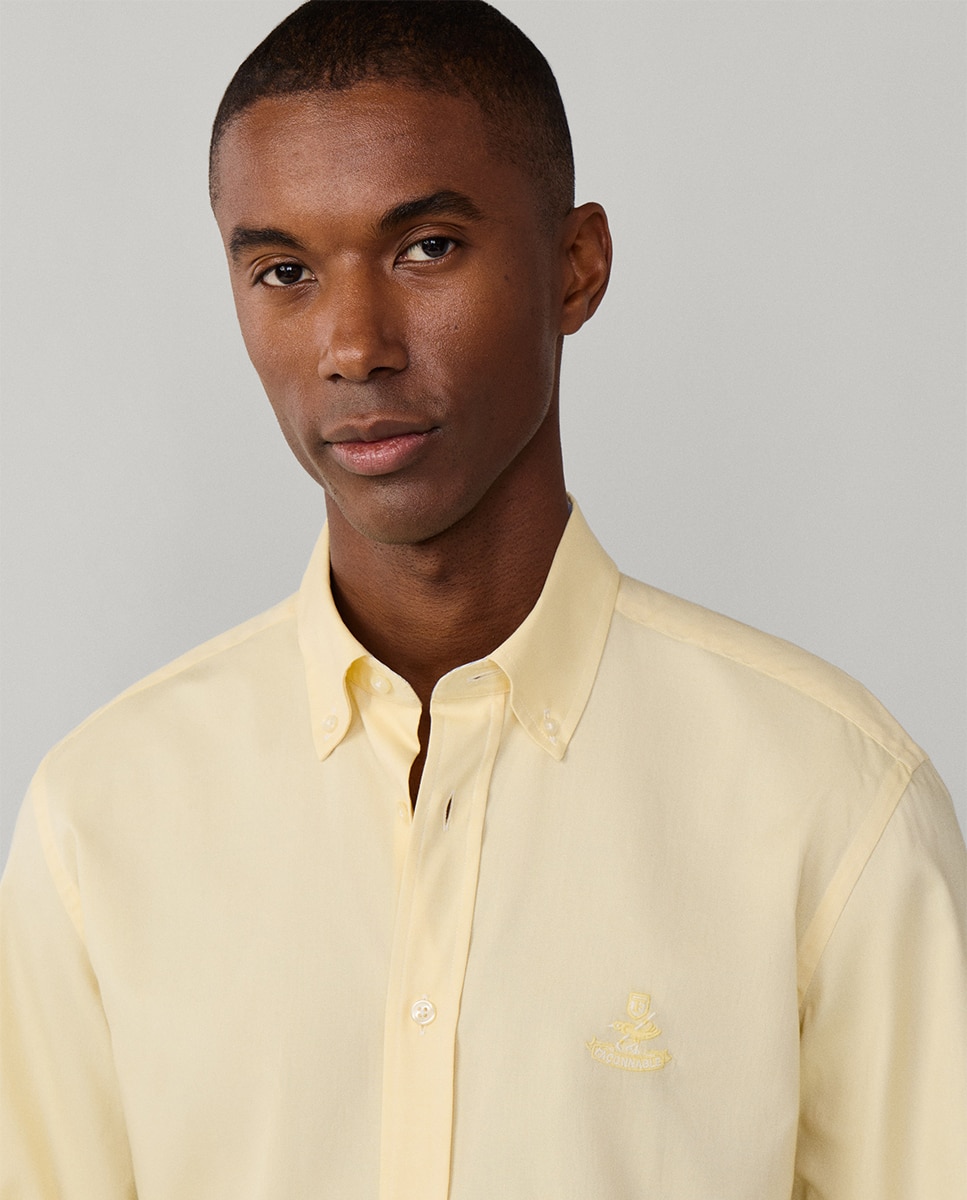 Camisa Regular Fit Lisa de Algodão com Logótipo Birdie Amarelo-3