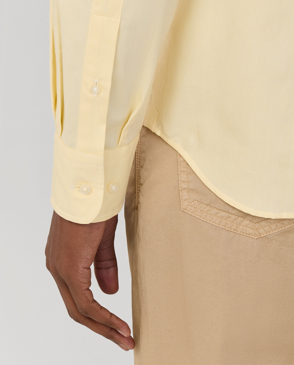 Camisa Regular Fit Lisa de Algodão com Logótipo Birdie Amarelo-4