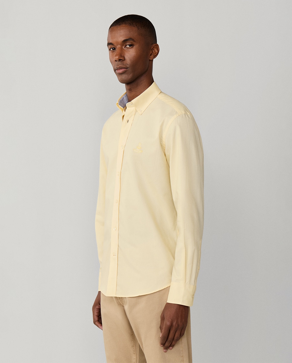 Camisa Regular Fit Lisa de Algodão com Logótipo Birdie Amarelo-5
