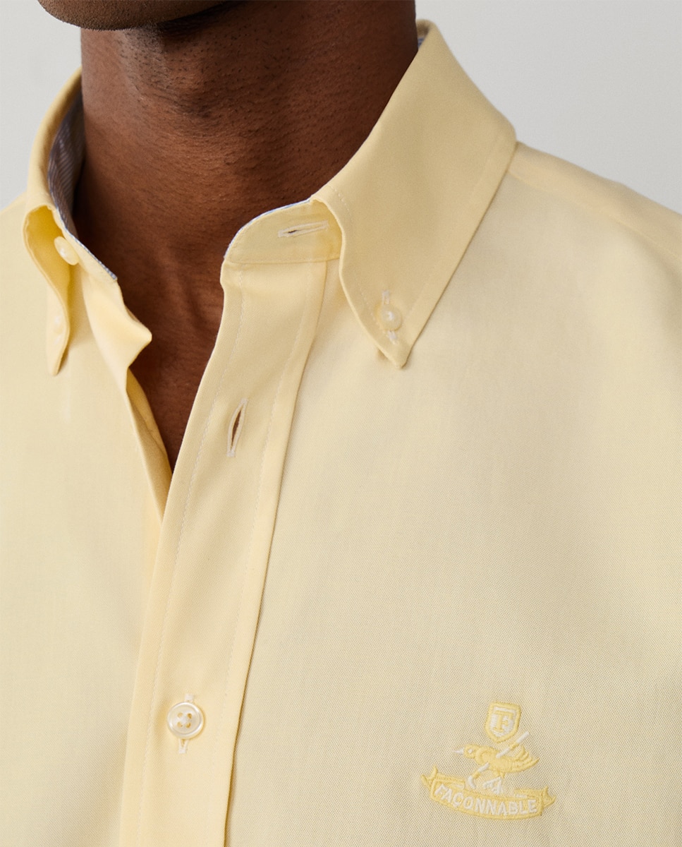 Camisa Regular Fit Lisa de Algodão com Logótipo Birdie Amarelo-6