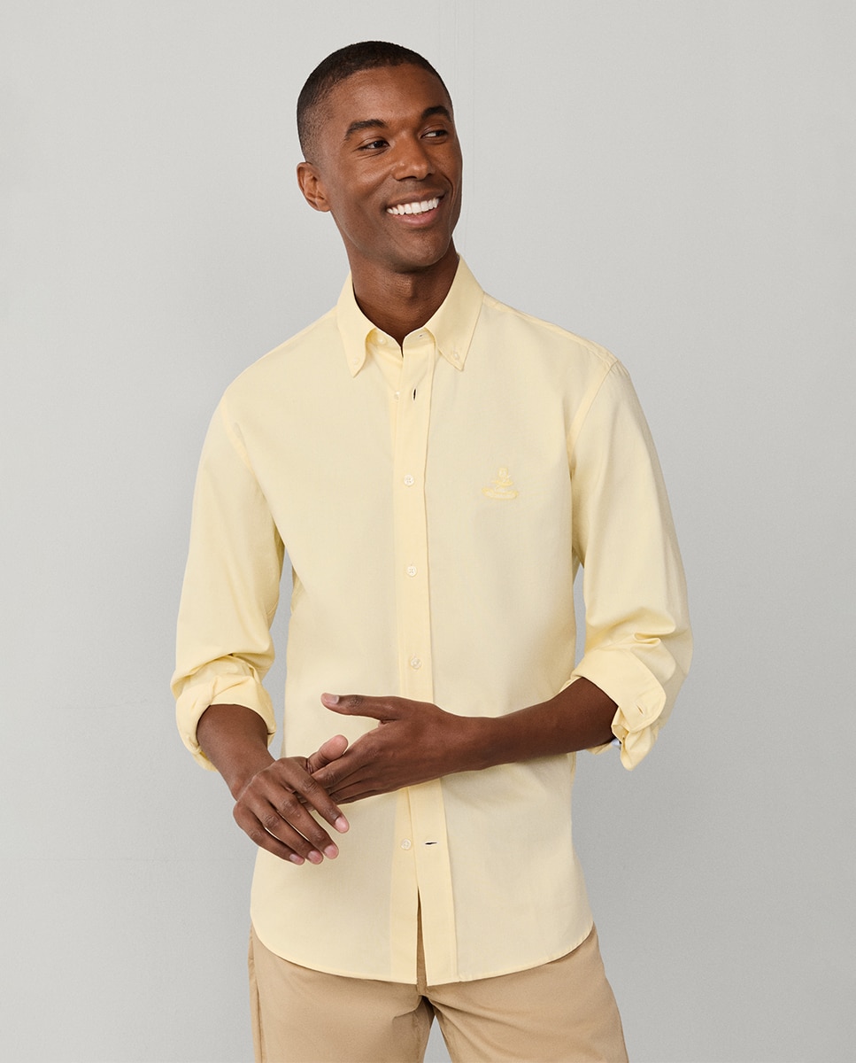 Camisa Regular Fit Lisa de Algodão com Logótipo Birdie Amarelo-7