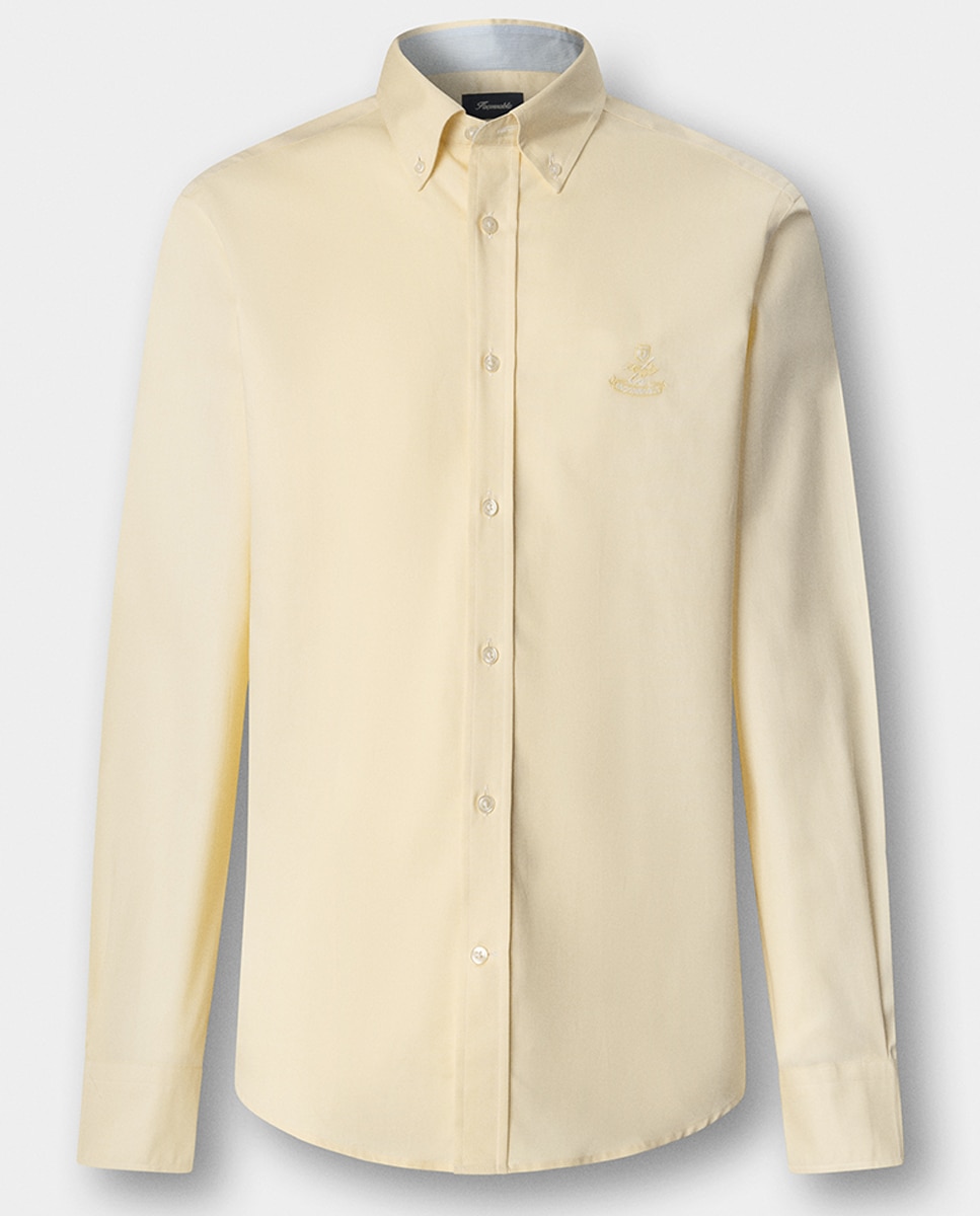 Camisa Regular Fit Lisa de Algodão com Logótipo Birdie Amarelo-8