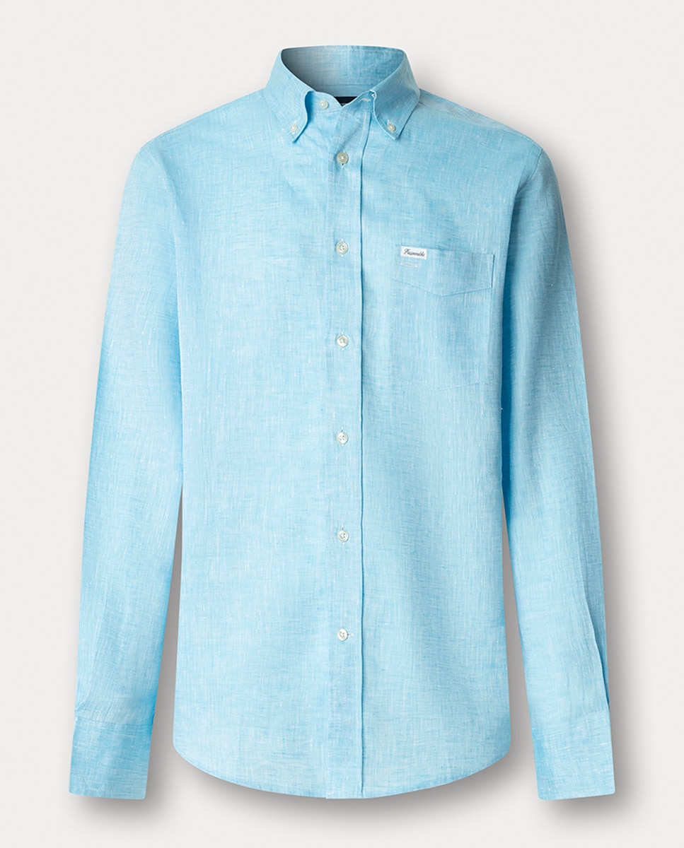 Camisa de hombre lisa de lino fit Club - Façonnable - Azul Azul-1