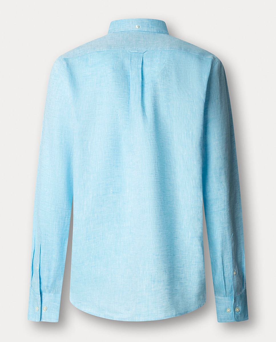 Camisa de hombre lisa de lino fit Club - Façonnable - Azul Azul-2
