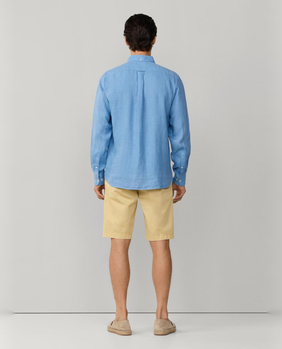 Camisa de hombre de lino lisa con logo Birdie fit Club - Façonnable - Azul índigo Azul índigo-2