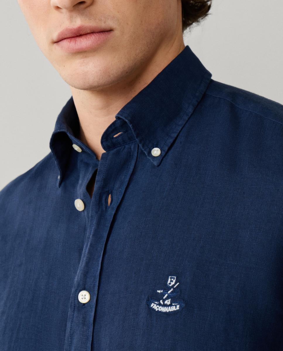 Camisa de hombre de lino lisa con logo Birdie fit Club - Façonnable - Azul marino Azul marino-2