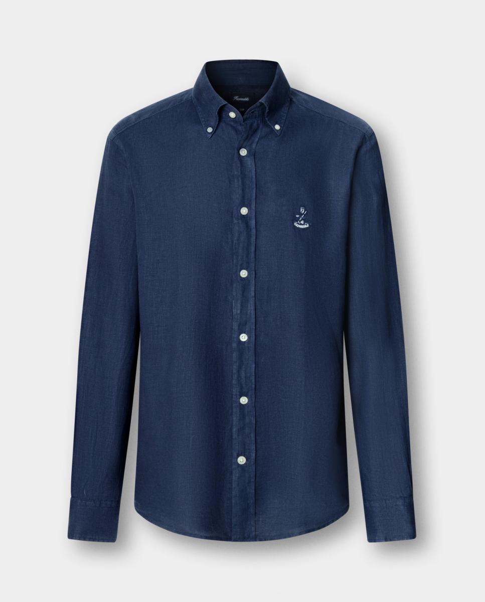 Camisa de hombre de lino lisa con logo Birdie fit Club - Façonnable - Azul marino Azul marino-4