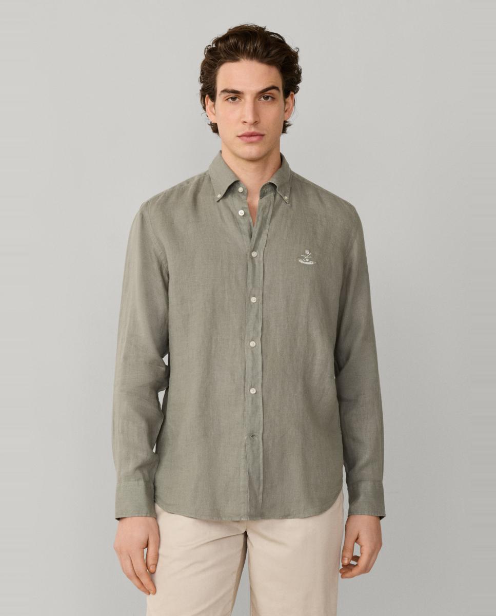 Camisa de hombre de lino lisa con logo Birdie fit Club - Façonnable - Verde Verde-1