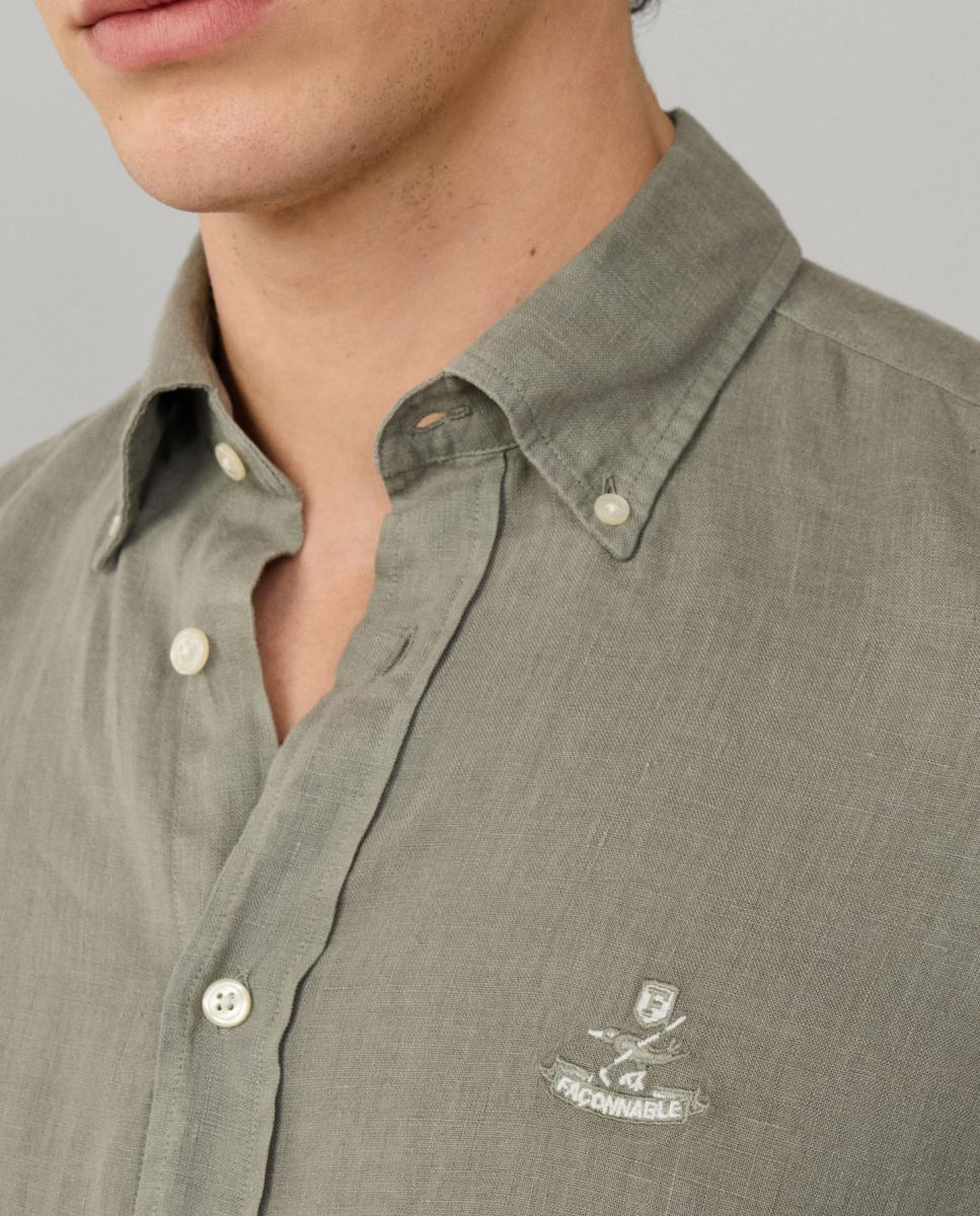 Camisa de hombre de lino lisa con logo Birdie fit Club - Façonnable - Verde Verde-3
