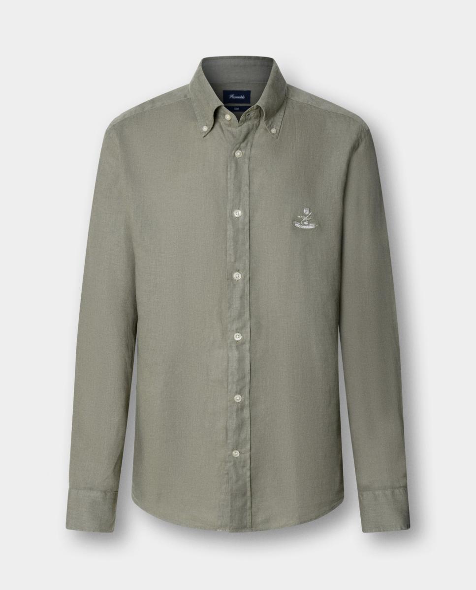 Camisa de hombre de lino lisa con logo Birdie fit Club - Façonnable - Verde Verde-5